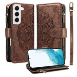 Custodia per telefono in ecopelle vegana con cerniera, protezione RFID e cordino corto, con motivo mandala in rilievo, 9 scomparti per carte e scomparto RFID., For Galaxy S22 Ultra 5G, For Galaxy S22+ 5G, For Galaxy S22 5G, For Galaxy S21 FE 5G