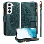 Custodia per telefono in ecopelle vegana con cerniera, protezione RFID e cordino corto, con motivo mandala in rilievo, 9 scomparti per carte e scomparto RFID., For Galaxy S22 Ultra 5G, For Galaxy S22+ 5G, For Galaxy S22 5G, For Galaxy S21 FE 5G
