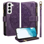 Custodia per telefono in ecopelle vegana con cerniera, protezione RFID e cordino corto, con motivo mandala in rilievo, 9 scomparti per carte e scomparto RFID., For Galaxy S22 Ultra 5G, For Galaxy S22+ 5G, For Galaxy S22 5G, For Galaxy S21 FE 5G