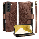 Custodia per telefono in ecopelle vegana con cerniera, protezione RFID e cordino corto, con motivo mandala in rilievo, 9 scomparti per carte e scomparto RFID., For Galaxy S22 Ultra 5G, For Galaxy S22+ 5G, For Galaxy S22 5G, For Galaxy S21 FE 5G