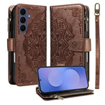 Custodia per telefono in ecopelle vegana con cerniera, protezione RFID e cordino corto, con motivo mandala in rilievo, 9 scomparti per carte e scomparto RFID., For Galaxy S26 FE 5G, For Galaxy S26+ 5G, For Galaxy S26 Edge 5G, For Galaxy S26 Ultra 5G