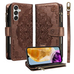 Custodia per telefono in ecopelle vegana con cerniera, protezione RFID e cordino corto, con motivo mandala in rilievo, 9 scomparti per carte e scomparto RFID., For Samsung Galaxy M56 5G / A56 5G, For Samsung Galaxy M35 5G, For Samsung Galaxy M55 5G    ...