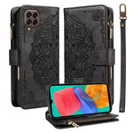 Custodia per telefono in ecopelle vegana con cerniera, protezione RFID e cordino corto, con motivo mandala in rilievo, 9 scomparti per carte e scomparto RFID., For Samsung Galaxy M53 5G, For Samsung Galaxy M33 5G Global, For Samsung Galaxy M52 5G