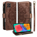 Custodia per telefono in ecopelle vegana con cerniera, protezione RFID e cordino corto, con motivo mandala in rilievo, 9 scomparti per carte e scomparto RFID., For Samsung Galaxy M53 5G, For Samsung Galaxy M33 5G Global, For Samsung Galaxy M52 5G