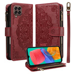 Custodia per telefono in ecopelle vegana con cerniera, protezione RFID e cordino corto, con motivo mandala in rilievo, 9 scomparti per carte e scomparto RFID., For Samsung Galaxy M53 5G, For Samsung Galaxy M33 5G Global, For Samsung Galaxy M52 5G