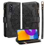 Custodia per telefono in ecopelle vegana con cerniera, protezione RFID e cordino corto, con motivo mandala in rilievo, 9 scomparti per carte e scomparto RFID., For Samsung Galaxy M53 5G, For Samsung Galaxy M33 5G Global, For Samsung Galaxy M52 5G