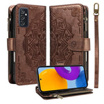 Custodia per telefono in ecopelle vegana con cerniera, protezione RFID e cordino corto, con motivo mandala in rilievo, 9 scomparti per carte e scomparto RFID., For Samsung Galaxy M53 5G, For Samsung Galaxy M33 5G Global, For Samsung Galaxy M52 5G
