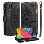Custodia per telefono in ecopelle vegana con cerniera, protezione RFID e cordino corto, con motivo mandala in rilievo, 9 scomparti per carte e scomparto RFID., For Samsung Galaxy M53 5G, For Samsung Galaxy M33 5G Global, For Samsung Galaxy M52 5G