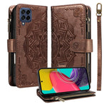 Custodia per telefono in ecopelle vegana con cerniera, protezione RFID e cordino corto, con motivo mandala in rilievo, 9 scomparti per carte e scomparto RFID., For Samsung Galaxy M53 5G, For Samsung Galaxy M33 5G Global, For Samsung Galaxy M52 5G