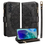 Custodia per telefono in ecopelle vegana con cerniera, protezione RFID e cordino corto, con motivo mandala in rilievo, 9 scomparti per carte e scomparto RFID., For Samsung Galaxy M56 5G / A56 5G, For Samsung Galaxy M35 5G, For Samsung Galaxy M55 5G    ...