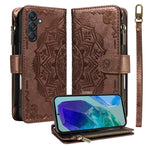Custodia per telefono in ecopelle vegana con cerniera, protezione RFID e cordino corto, con motivo mandala in rilievo, 9 scomparti per carte e scomparto RFID., For Samsung Galaxy M56 5G / A56 5G, For Samsung Galaxy M35 5G, For Samsung Galaxy M55 5G    ...