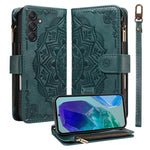 Custodia per telefono in ecopelle vegana con cerniera, protezione RFID e cordino corto, con motivo mandala in rilievo, 9 scomparti per carte e scomparto RFID., For Samsung Galaxy M56 5G / A56 5G, For Samsung Galaxy M35 5G, For Samsung Galaxy M55 5G    ...