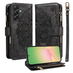 Custodia per telefono in ecopelle vegana con cerniera, protezione RFID e cordino corto, con motivo mandala in rilievo, 9 scomparti per carte e scomparto RFID., For Samsung Galaxy M56 5G / A56 5G, For Samsung Galaxy M35 5G, For Samsung Galaxy M55 5G    ...