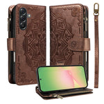 Custodia per telefono in ecopelle vegana con cerniera, protezione RFID e cordino corto, con motivo mandala in rilievo, 9 scomparti per carte e scomparto RFID., For Samsung Galaxy M56 5G / A56 5G, For Samsung Galaxy M35 5G, For Samsung Galaxy M55 5G    ...