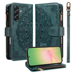 Custodia per telefono in ecopelle vegana con cerniera, protezione RFID e cordino corto, con motivo mandala in rilievo, 9 scomparti per carte e scomparto RFID., For Samsung Galaxy M56 5G / A56 5G, For Samsung Galaxy M35 5G, For Samsung Galaxy M55 5G    ...