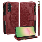Custodia per telefono in ecopelle vegana con cerniera, protezione RFID e cordino corto, con motivo mandala in rilievo, 9 scomparti per carte e scomparto RFID., For Samsung Galaxy M56 5G / A56 5G, For Samsung Galaxy M35 5G, For Samsung Galaxy M55 5G    ...