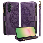 Custodia per telefono in ecopelle vegana con cerniera, protezione RFID e cordino corto, con motivo mandala in rilievo, 9 scomparti per carte e scomparto RFID., For Samsung Galaxy M56 5G / A56 5G, For Samsung Galaxy M35 5G, For Samsung Galaxy M55 5G    ...