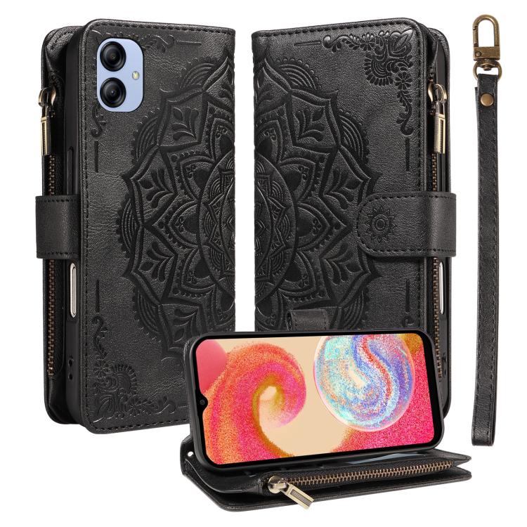 Custodia per telefono in ecopelle vegana con cerniera, protezione RFID e cordino corto, con motivo mandala in rilievo, 9 scomparti per carte e scomparto RFID., For Samsung Galaxy A04e, For Samsung Galaxy A14 5G, For Samsung Galaxy A13 4G / 5G          ...