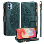Custodia per telefono in ecopelle vegana con cerniera, protezione RFID e cordino corto, con motivo mandala in rilievo, 9 scomparti per carte e scomparto RFID., For Samsung Galaxy A04e, For Samsung Galaxy A14 5G, For Samsung Galaxy A13 4G / 5G          ...