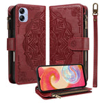 Custodia per telefono in ecopelle vegana con cerniera, protezione RFID e cordino corto, con motivo mandala in rilievo, 9 scomparti per carte e scomparto RFID., For Samsung Galaxy A04e, For Samsung Galaxy A14 5G, For Samsung Galaxy A13 4G / 5G          ...
