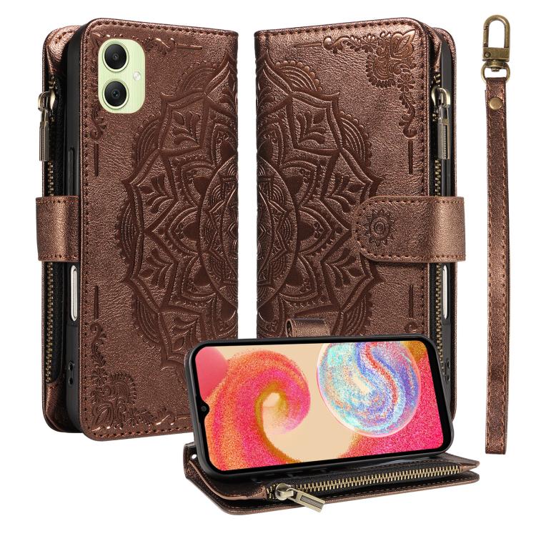 Custodia per telefono in ecopelle vegana con cerniera, protezione RFID e cordino corto, con motivo mandala in rilievo, 9 scomparti per carte e scomparto RFID., For Samsung Galaxy A35 5G, For Samsung Galaxy A05, For Samsung Galaxy A05s                  ...