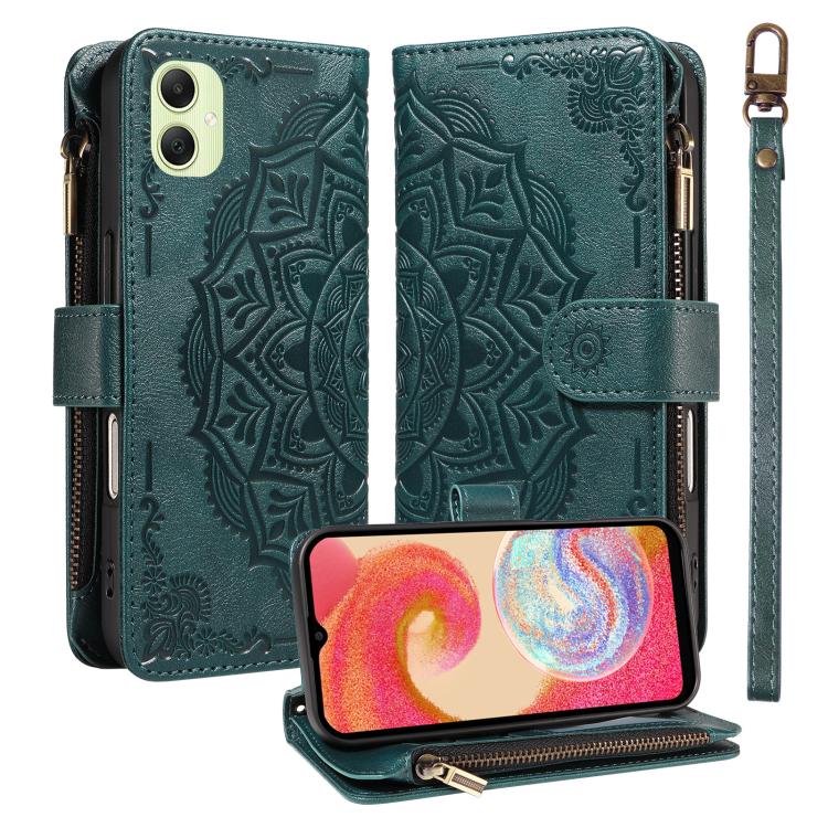 Custodia per telefono in ecopelle vegana con cerniera, protezione RFID e cordino corto, con motivo mandala in rilievo, 9 scomparti per carte e scomparto RFID., For Samsung Galaxy A35 5G, For Samsung Galaxy A05, For Samsung Galaxy A05s                  ...
