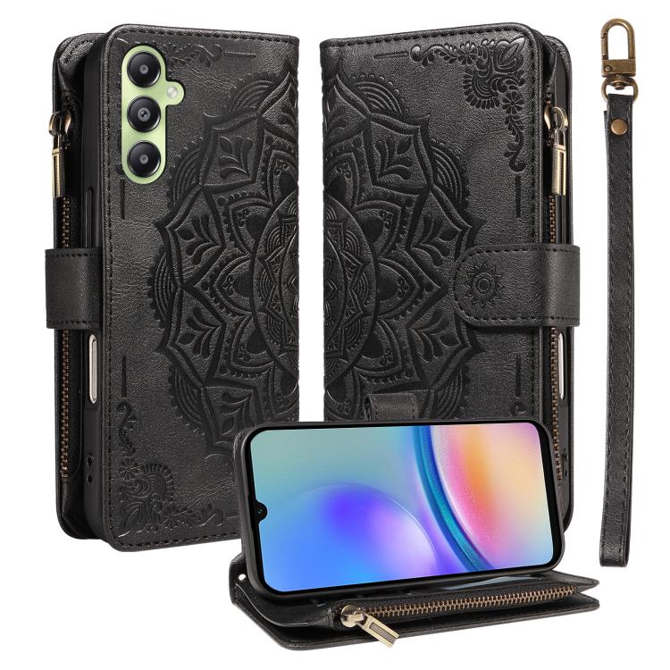 Custodia per telefono in ecopelle vegana con cerniera, protezione RFID e cordino corto, con motivo mandala in rilievo, 9 scomparti per carte e scomparto RFID., For Samsung Galaxy A35 5G, For Samsung Galaxy A05, For Samsung Galaxy A05s                  ...