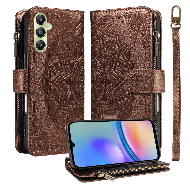 Custodia per telefono in ecopelle vegana con cerniera, protezione RFID e cordino corto, con motivo mandala in rilievo, 9 scomparti per carte e scomparto RFID., For Samsung Galaxy A35 5G, For Samsung Galaxy A05, For Samsung Galaxy A05s                  ...