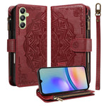 Custodia per telefono in ecopelle vegana con cerniera, protezione RFID e cordino corto, con motivo mandala in rilievo, 9 scomparti per carte e scomparto RFID., For Samsung Galaxy A35 5G, For Samsung Galaxy A05, For Samsung Galaxy A05s                  ...