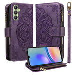 Custodia per telefono in ecopelle vegana con cerniera, protezione RFID e cordino corto, con motivo mandala in rilievo, 9 scomparti per carte e scomparto RFID., For Samsung Galaxy A35 5G, For Samsung Galaxy A05, For Samsung Galaxy A05s                  ...