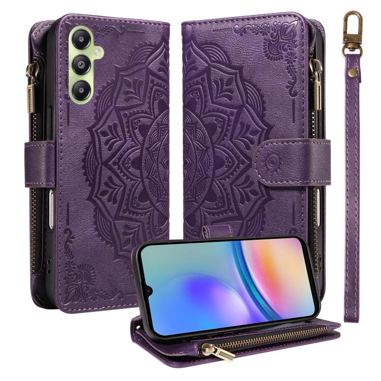 Custodia per telefono in ecopelle vegana con cerniera, protezione RFID e cordino corto, con motivo mandala in rilievo, 9 scomparti per carte e scomparto RFID., For Samsung Galaxy A35 5G, For Samsung Galaxy A05, For Samsung Galaxy A05s                  ...