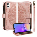 Custodia per telefono in ecopelle vegana con cerniera, protezione RFID e cordino corto, con motivo mandala in rilievo, 9 scomparti per carte e scomparto RFID., For Samsung Galaxy A57 5G, For Samsung Galaxy A37 5G, For Samsung Galaxy A27 5G             ...