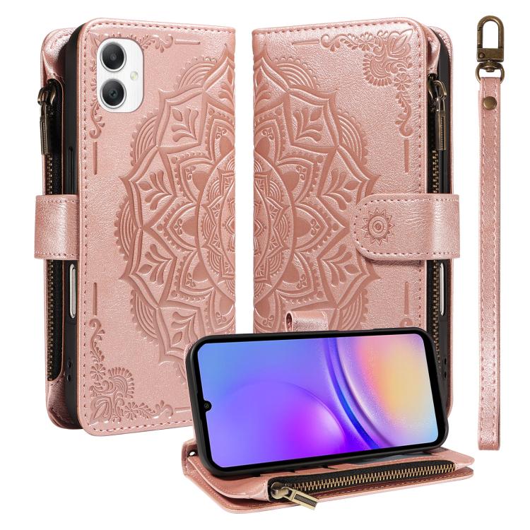 Custodia per telefono in ecopelle vegana con cerniera, protezione RFID e cordino corto, con motivo mandala in rilievo, 9 scomparti per carte e scomparto RFID., For Samsung Galaxy A57 5G, For Samsung Galaxy A37 5G, For Samsung Galaxy A27 5G             ...
