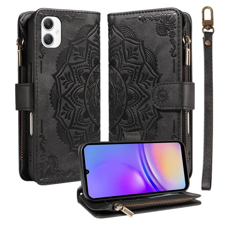 Custodia per telefono in ecopelle vegana con cerniera, protezione RFID e cordino corto, con motivo mandala in rilievo, 9 scomparti per carte e scomparto RFID., For Samsung Galaxy A57 5G, For Samsung Galaxy A37 5G, For Samsung Galaxy A27 5G             ...
