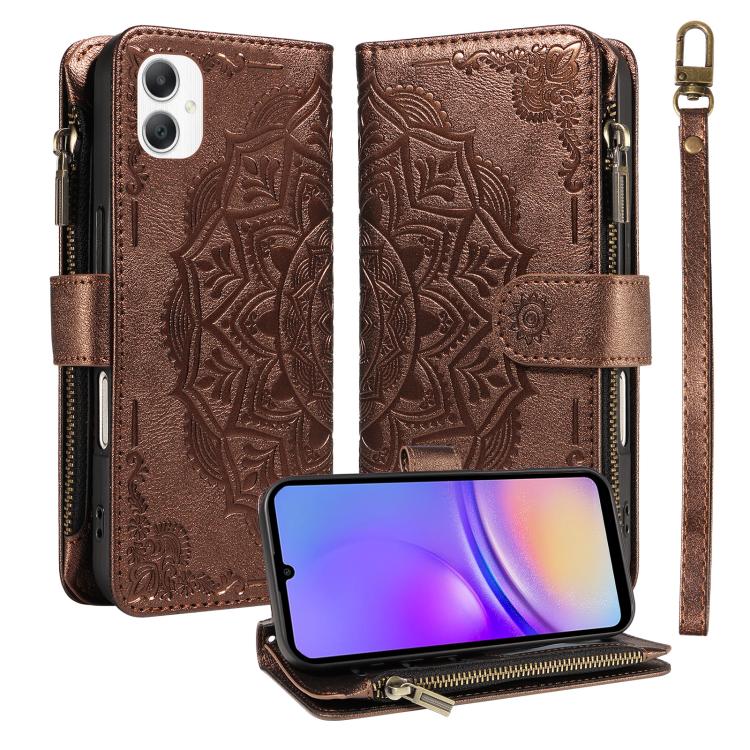 Custodia per telefono in ecopelle vegana con cerniera, protezione RFID e cordino corto, con motivo mandala in rilievo, 9 scomparti per carte e scomparto RFID., For Samsung Galaxy A57 5G, For Samsung Galaxy A37 5G, For Samsung Galaxy A27 5G             ...