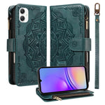 Custodia per telefono in ecopelle vegana con cerniera, protezione RFID e cordino corto, con motivo mandala in rilievo, 9 scomparti per carte e scomparto RFID., For Samsung Galaxy A57 5G, For Samsung Galaxy A37 5G, For Samsung Galaxy A27 5G             ...