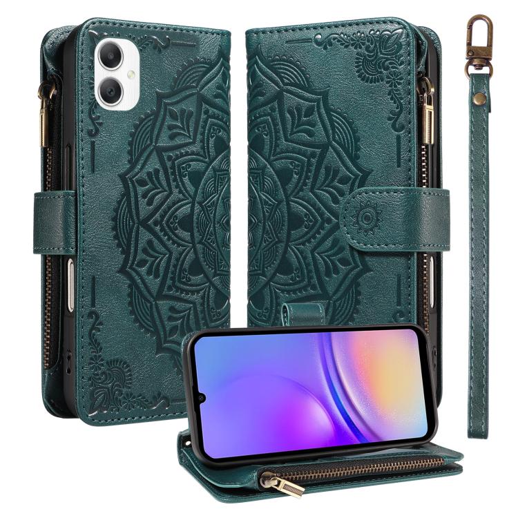 Custodia per telefono in ecopelle vegana con cerniera, protezione RFID e cordino corto, con motivo mandala in rilievo, 9 scomparti per carte e scomparto RFID., For Samsung Galaxy A57 5G, For Samsung Galaxy A37 5G, For Samsung Galaxy A27 5G             ...