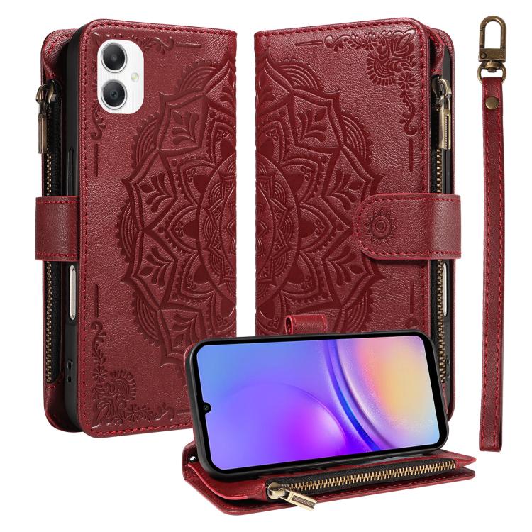 Custodia per telefono in ecopelle vegana con cerniera, protezione RFID e cordino corto, con motivo mandala in rilievo, 9 scomparti per carte e scomparto RFID., For Samsung Galaxy A57 5G, For Samsung Galaxy A37 5G, For Samsung Galaxy A27 5G             ...