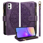 Custodia per telefono in ecopelle vegana con cerniera, protezione RFID e cordino corto, con motivo mandala in rilievo, 9 scomparti per carte e scomparto RFID., For Samsung Galaxy A57 5G, For Samsung Galaxy A37 5G, For Samsung Galaxy A27 5G             ...