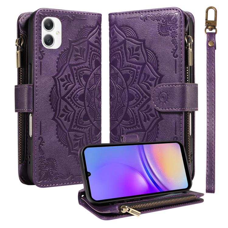 Custodia per telefono in ecopelle vegana con cerniera, protezione RFID e cordino corto, con motivo mandala in rilievo, 9 scomparti per carte e scomparto RFID., For Samsung Galaxy A57 5G, For Samsung Galaxy A37 5G, For Samsung Galaxy A27 5G             ...