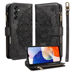 Custodia per telefono in ecopelle vegana con cerniera, protezione RFID e cordino corto, con motivo mandala in rilievo, 9 scomparti per carte e scomparto RFID., For Samsung Galaxy A04e, For Samsung Galaxy A14 5G, For Samsung Galaxy A13 4G / 5G          ...