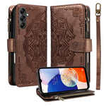 Custodia per telefono in ecopelle vegana con cerniera, protezione RFID e cordino corto, con motivo mandala in rilievo, 9 scomparti per carte e scomparto RFID., For Samsung Galaxy A04e, For Samsung Galaxy A14 5G, For Samsung Galaxy A13 4G / 5G          ...