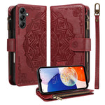 Custodia per telefono in ecopelle vegana con cerniera, protezione RFID e cordino corto, con motivo mandala in rilievo, 9 scomparti per carte e scomparto RFID., For Samsung Galaxy A04e, For Samsung Galaxy A14 5G, For Samsung Galaxy A13 4G / 5G          ...