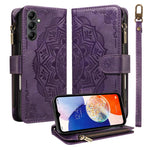 Custodia per telefono in ecopelle vegana con cerniera, protezione RFID e cordino corto, con motivo mandala in rilievo, 9 scomparti per carte e scomparto RFID., For Samsung Galaxy A04e, For Samsung Galaxy A14 5G, For Samsung Galaxy A13 4G / 5G          ...