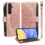 Custodia per telefono in ecopelle vegana con cerniera, protezione RFID e cordino corto, con motivo mandala in rilievo, 9 scomparti per carte e scomparto RFID., For Samsung Galaxy A26 5G / A16 4G, For Samsung Galaxy A36 5G, For Samsung Galaxy A15 5G    ...