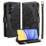 Custodia per telefono in ecopelle vegana con cerniera, protezione RFID e cordino corto, con motivo mandala in rilievo, 9 scomparti per carte e scomparto RFID., For Samsung Galaxy A26 5G / A16 4G, For Samsung Galaxy A36 5G, For Samsung Galaxy A15 5G    ...