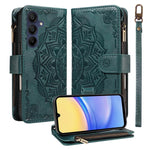Custodia per telefono in ecopelle vegana con cerniera, protezione RFID e cordino corto, con motivo mandala in rilievo, 9 scomparti per carte e scomparto RFID., For Samsung Galaxy A26 5G / A16 4G, For Samsung Galaxy A36 5G, For Samsung Galaxy A15 5G    ...