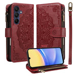 Custodia per telefono in ecopelle vegana con cerniera, protezione RFID e cordino corto, con motivo mandala in rilievo, 9 scomparti per carte e scomparto RFID., For Samsung Galaxy A26 5G / A16 4G, For Samsung Galaxy A36 5G, For Samsung Galaxy A15 5G    ...