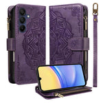 Custodia per telefono in ecopelle vegana con cerniera, protezione RFID e cordino corto, con motivo mandala in rilievo, 9 scomparti per carte e scomparto RFID., For Samsung Galaxy A26 5G / A16 4G, For Samsung Galaxy A36 5G, For Samsung Galaxy A15 5G    ...