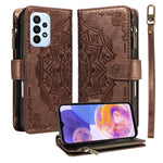 Custodia per telefono in ecopelle vegana con cerniera, protezione RFID e cordino corto, con motivo mandala in rilievo, 9 scomparti per carte e scomparto RFID., For Samsung Galaxy A04e, For Samsung Galaxy A14 5G, For Samsung Galaxy A13 4G / 5G          ...